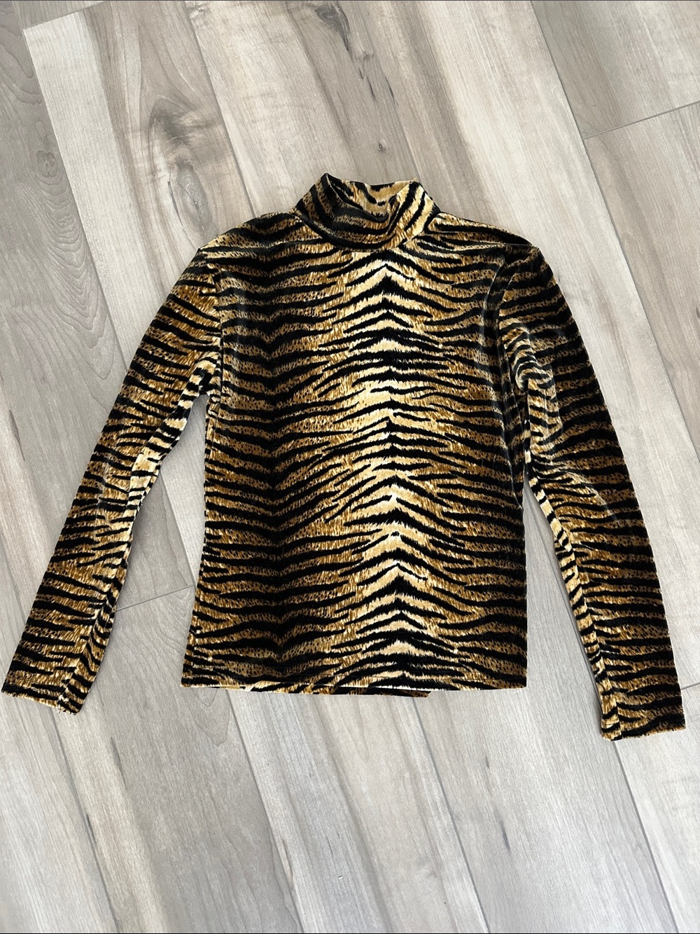 Tiger Print Long Sleeve Mock Neck Top